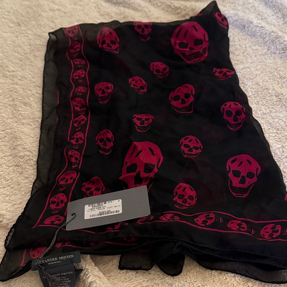 Alexander McQueen Black and Red Skull Scarf